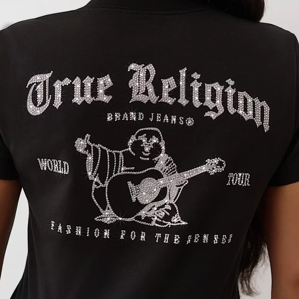 **NWT** - True Religion - CRYSTAL BUDDHA GRAPHIC V-NECK TEE - Black - **NWT** - Picture 5 of 14